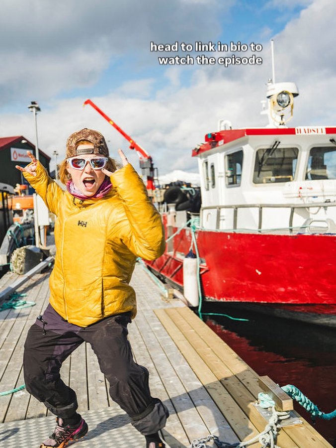Instagram post by @madisonnnrose for Helly Hansen. Caption reads: ‼️OUR 👏BEST 👏EPISODE👏 YET.  V-Couloir,....