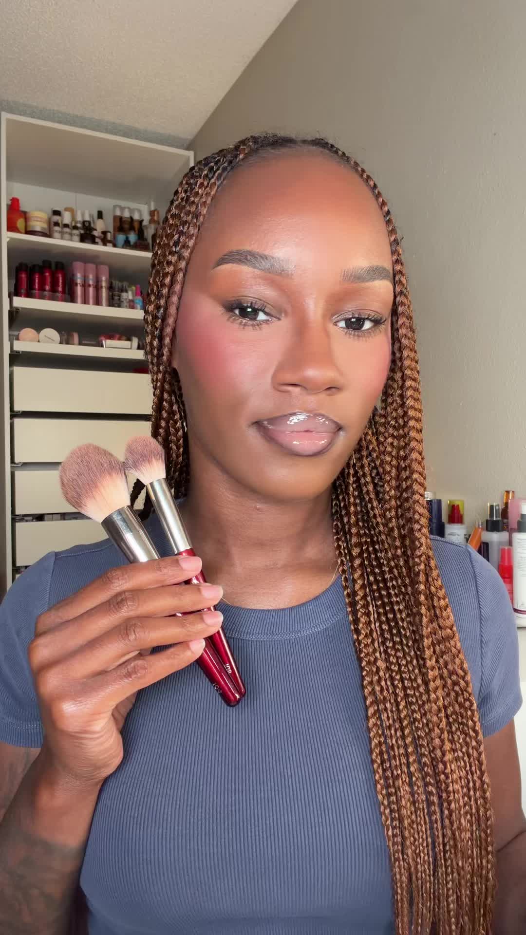 TikTok post by @faceoftionne for BK Beauty. Caption reads: [...] how to use powder brushes @BK Beauty Brushes....