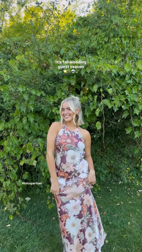 Instagram post by @savannahhurd_ for Lulus. Caption reads: a dress that feels like: 🍂✨🧚🍾🌼 @lulus use code....