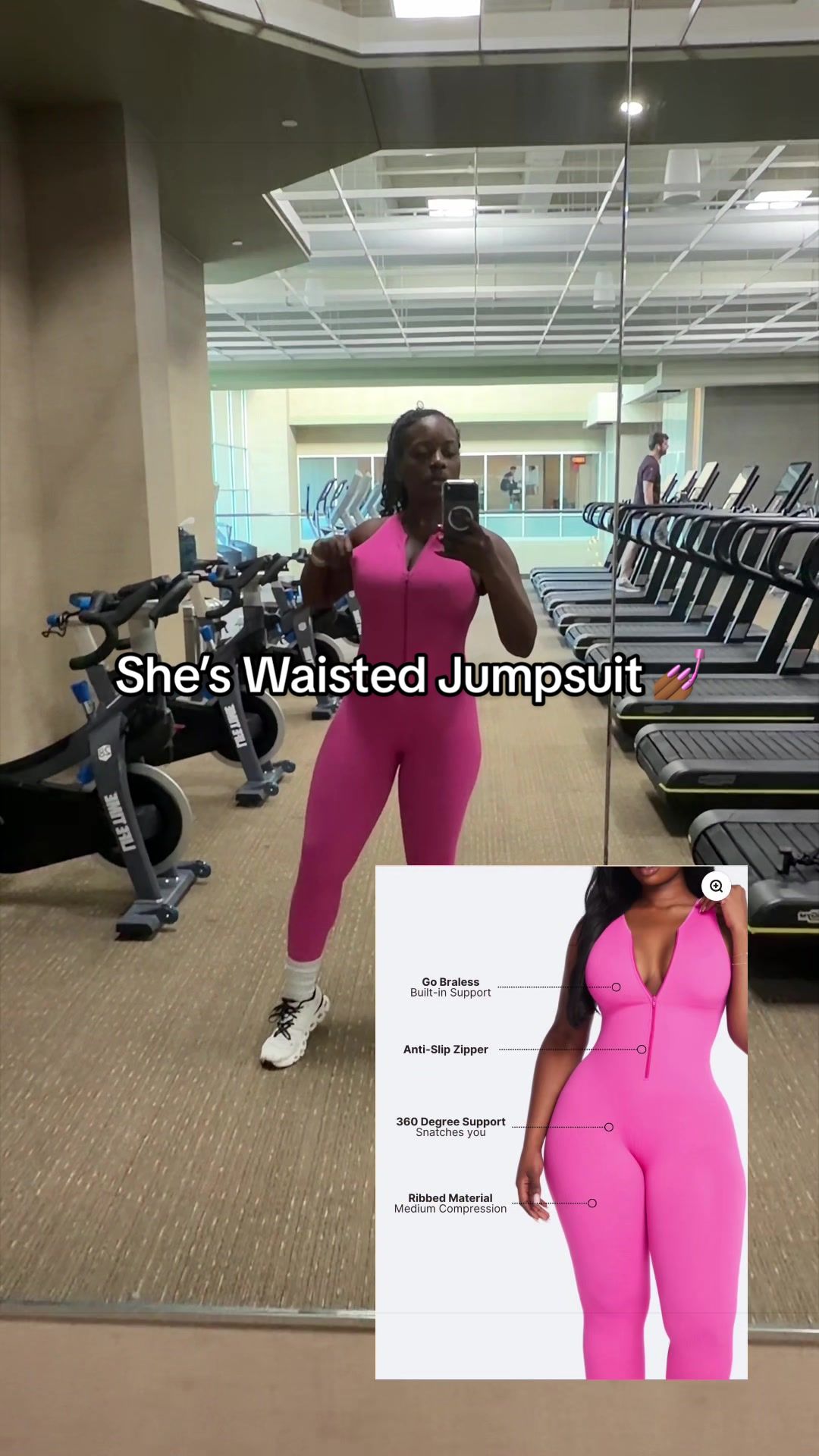TikTok post by @ucancallmevee for She’s Waisted. Caption reads: This jumpsuit by @She’s Waisted is EVERYTHING!....