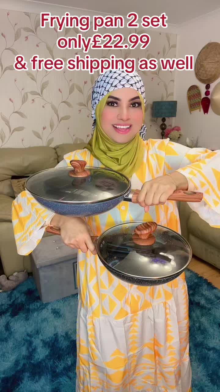 TikTok post by @hamzasworld92 for kitchenglora. Caption reads: Frying pan 2 set only£22.99 & free shipping as....