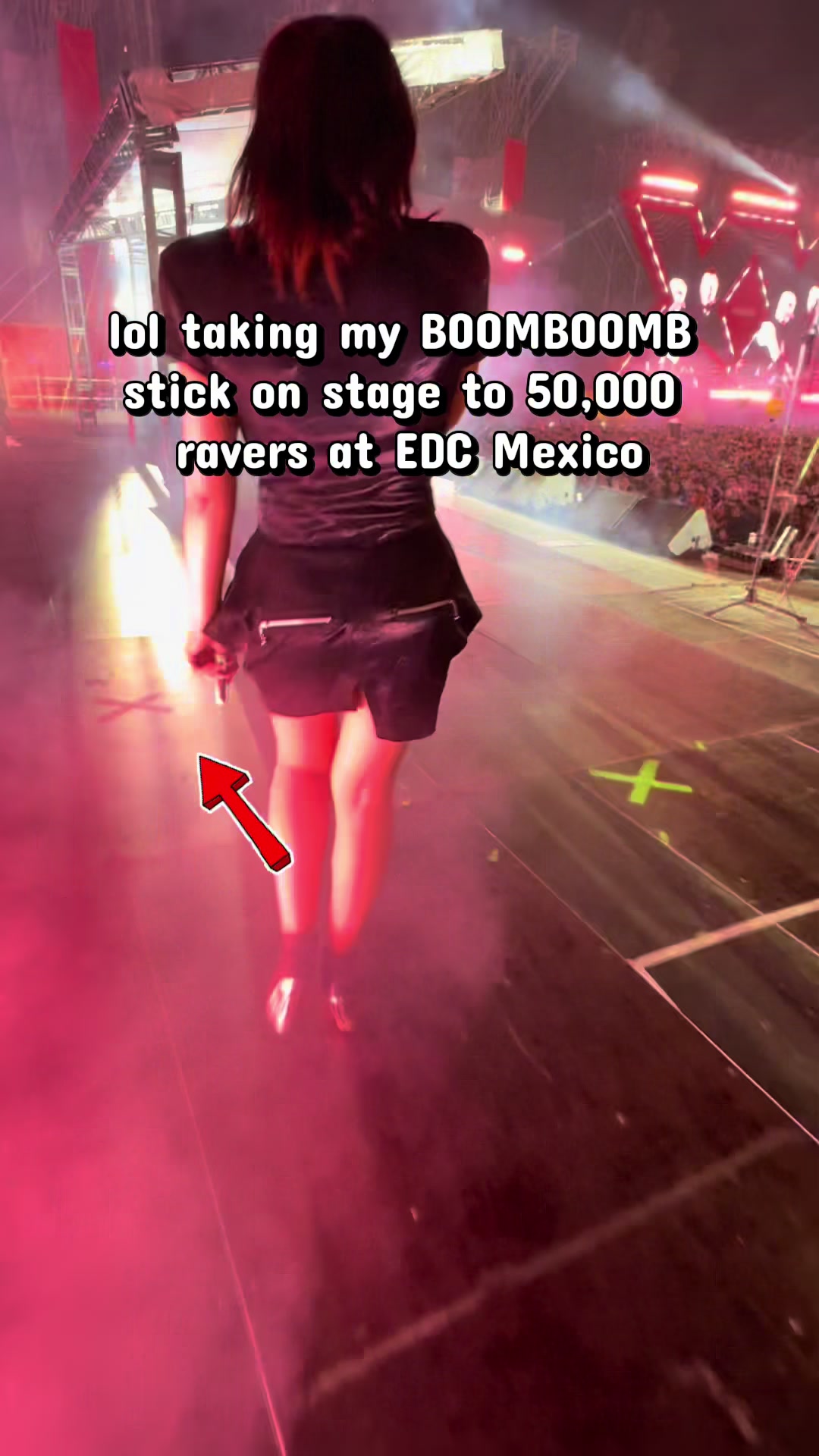 TikTok post by @iamtheluciana for BoomBoom Naturals. Caption reads: Taking my BOOMBOOM on stage to Mexico EDC Casual....