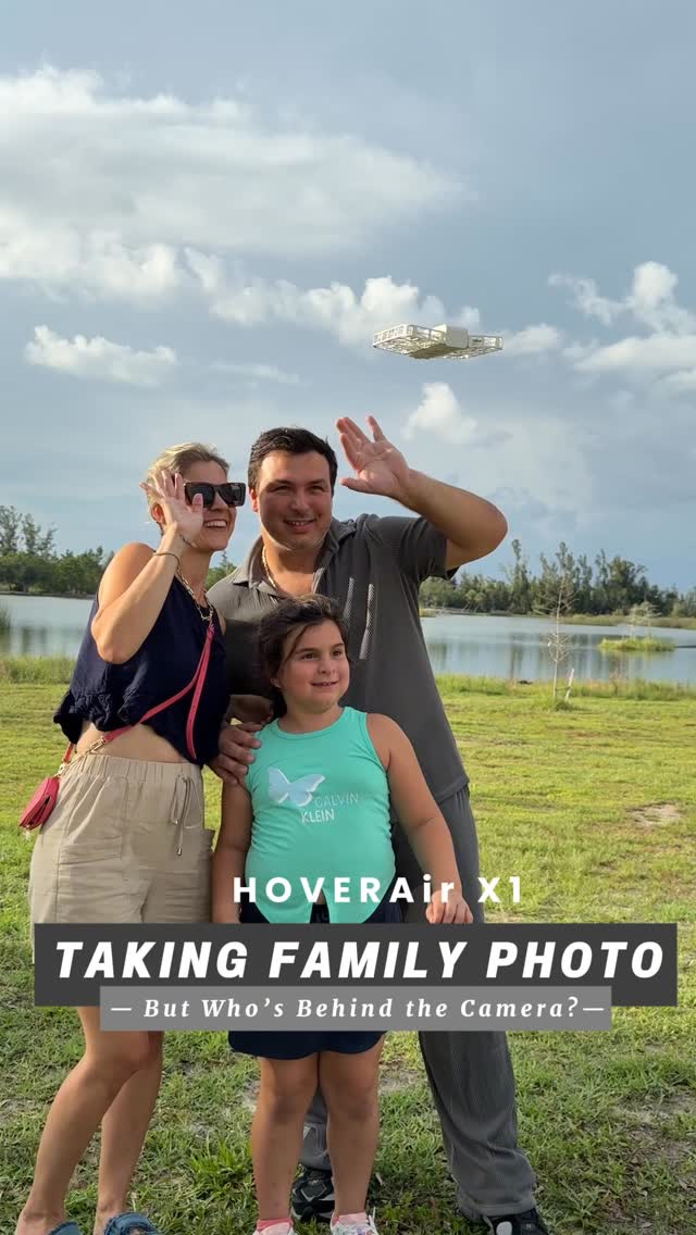 Instagram post by @life.as.eda for Hoverair. Caption reads: Always someone missing from the family photo? Not....