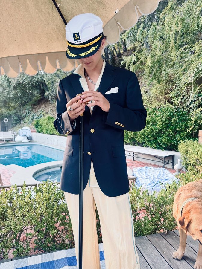 Instagram post by @selmablair for Brooks Brothers. Caption reads: Guess Hugh? 🐇. Happy Halloween young man.  And ....