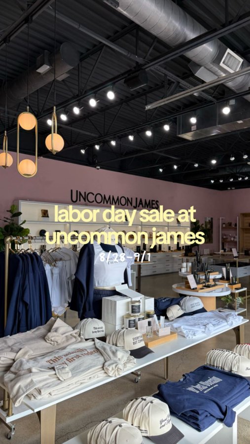 Instagram post by @nashvillewithcaitlin for Uncommon James. Caption reads: Do NOT miss the @uncommonjames Labor Day Sale!....