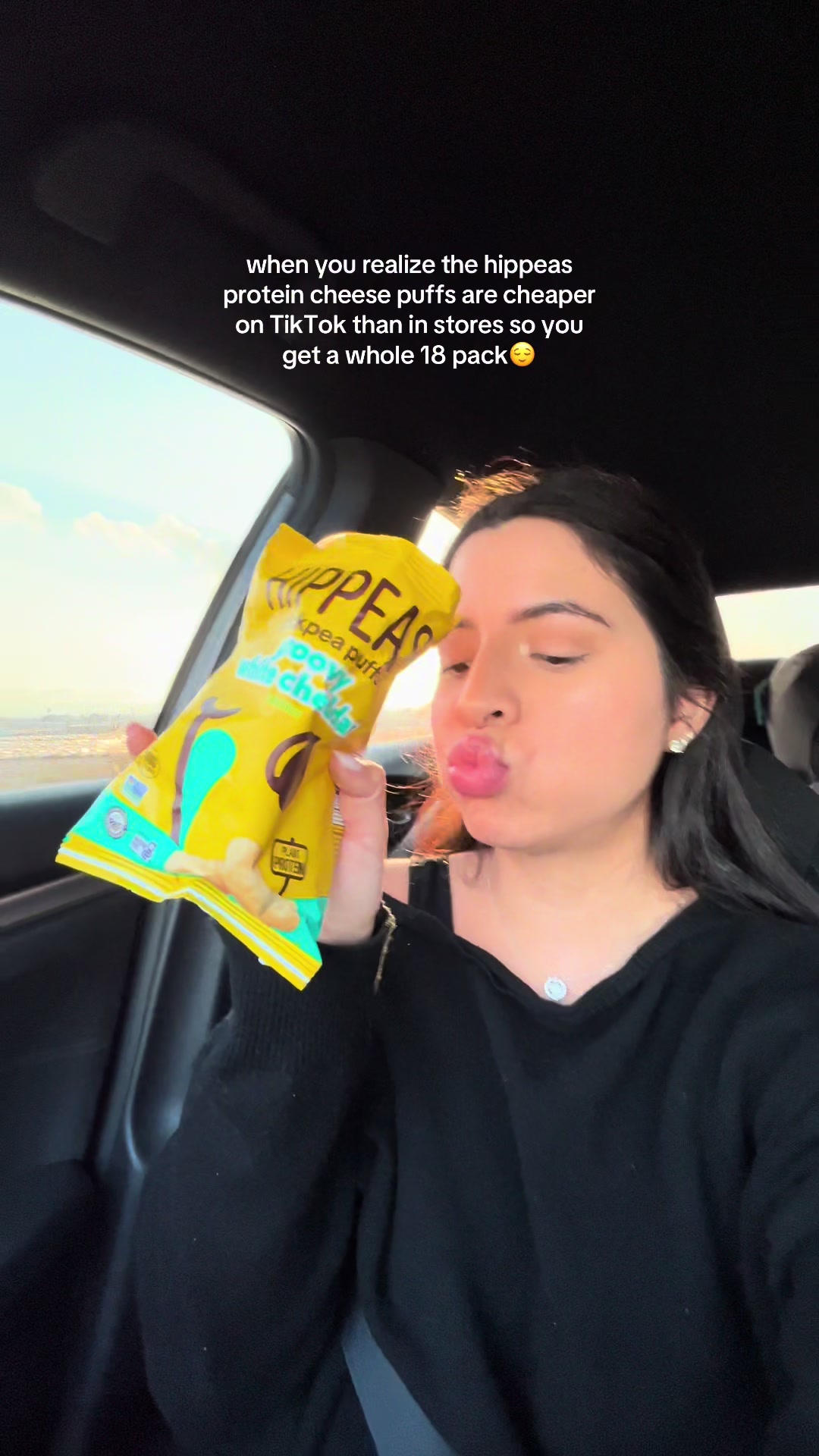 TikTok post by @alyssamariahhh for HIPPEAS. Caption reads: I loveee @HIPPEAS Snacks why are they so good 😩....
