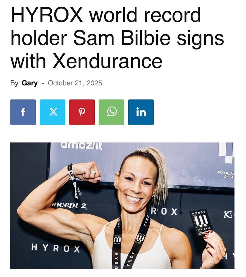Instagram post by @sambilbie for Xendurance. Caption reads: [...] to announce that I am now a sponsored....