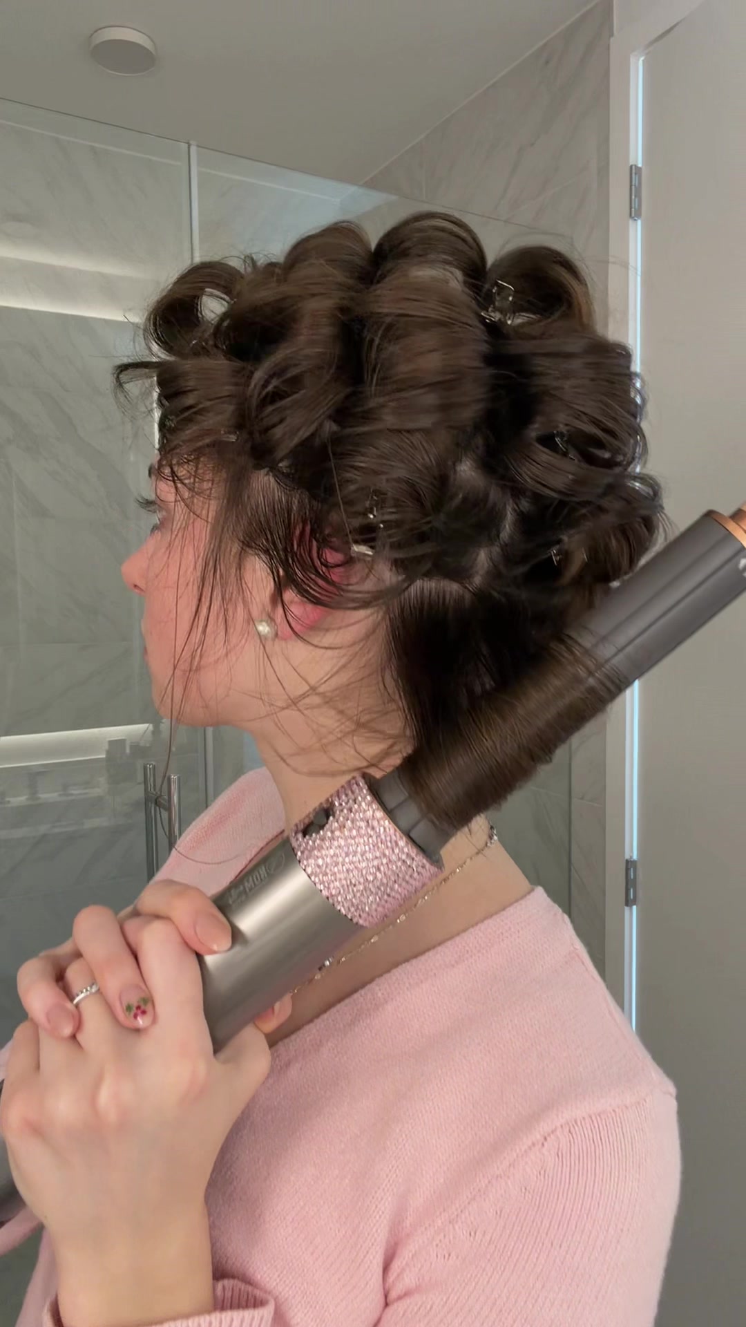 TikTok post by @morganmcguirept2 for Dyson. Caption reads: Pin Curl Tutorial! Only doing this moving forward.....
