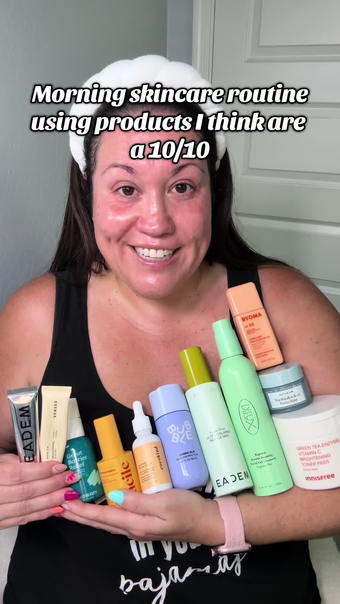 TikTok post by @realtalkwithrene for Facile Skin. Caption reads: Morning skincare routine, using products I think....
