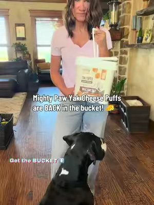 TikTok post by @angie.metts for Mighty Paw. Caption reads: [...] buy a bag… you buy the BUCKET. 😂🧀 Mighty....