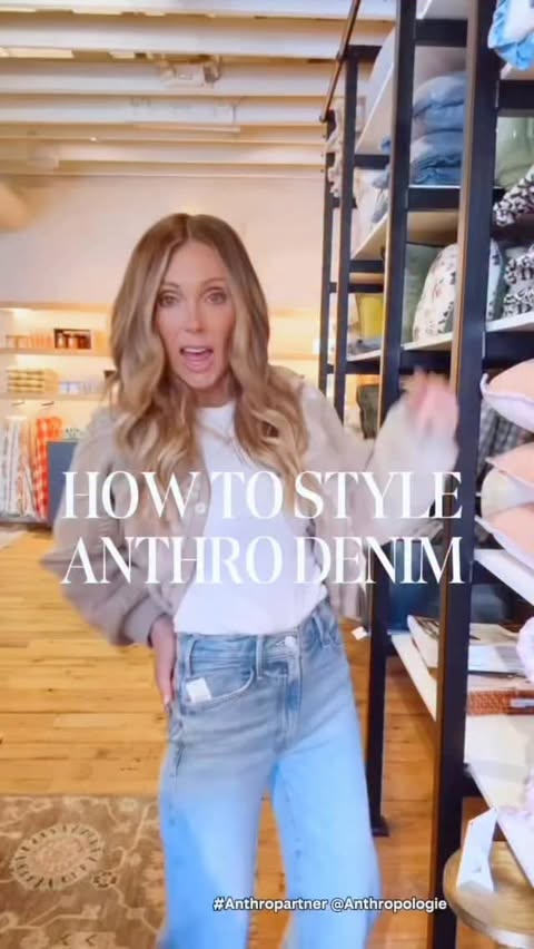 Instagram post by @jennyreimold for Anthropologie. Caption reads: Different ways to wear Anthropologie denim in the....