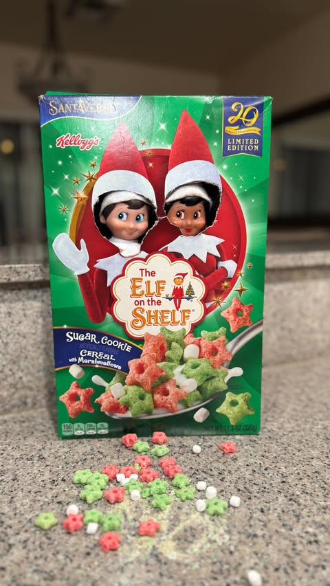 Instagram post by @lovechocolatedessertshop for Kellogg's. Caption reads: Lazy-mom elf idea (with dad stepping in to assist....