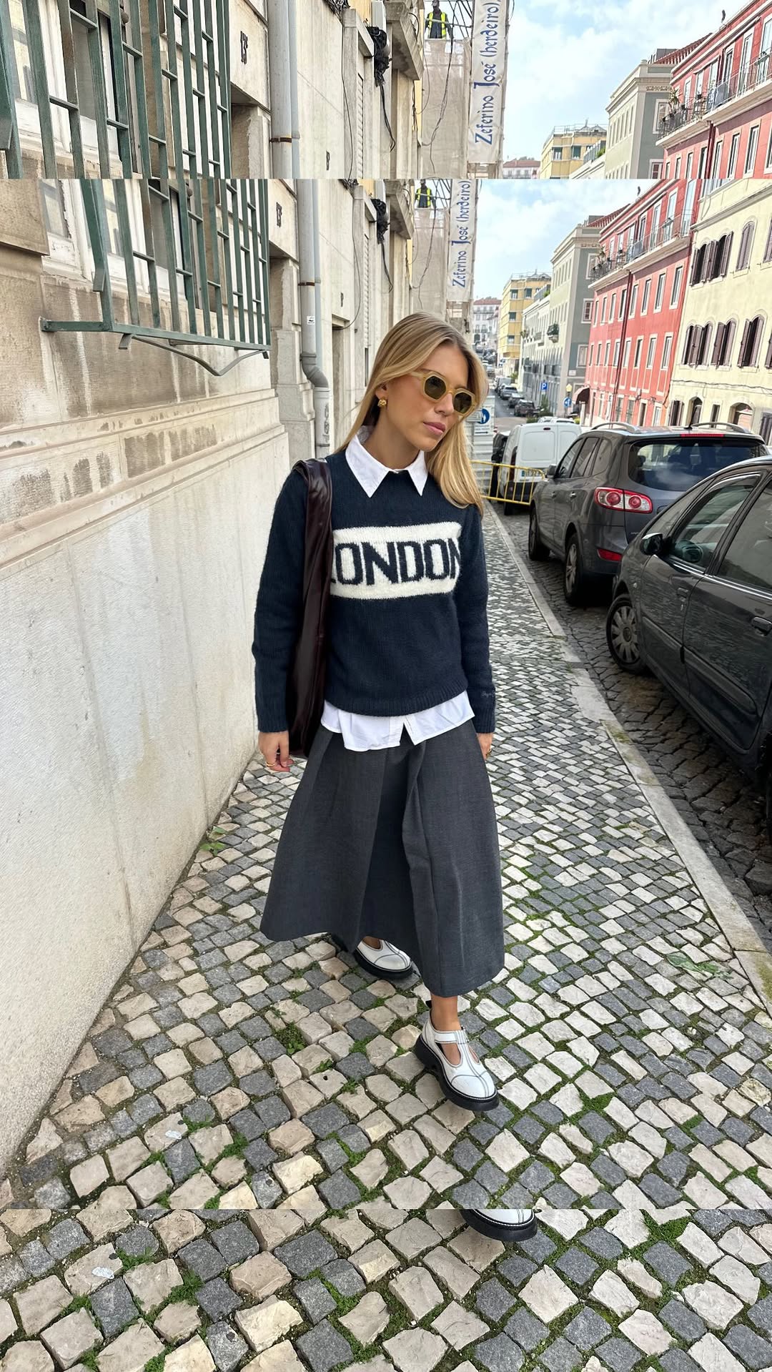 Instagram post by an influencer for Pepe Jeans London. Caption reads: 3 cozy fall looks 🎀 my @pepejeans favorite picks....