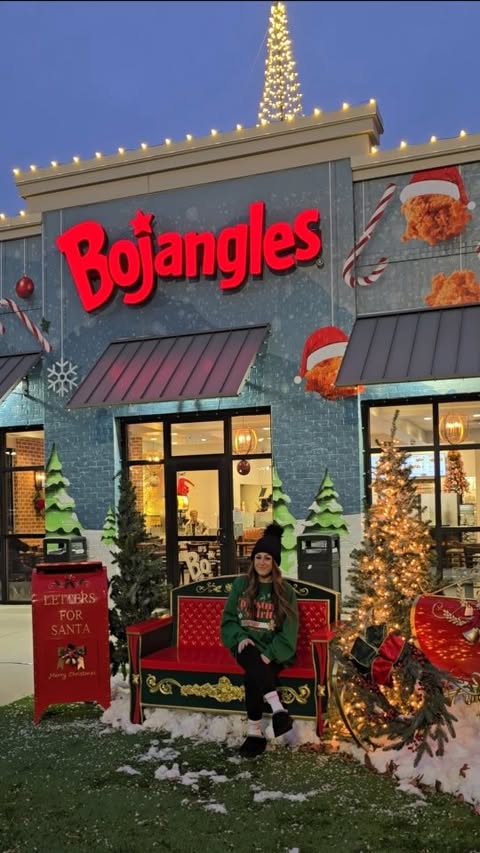 Instagram post by @emylarattaxo for Bojangles. Caption reads: 🎄 🐔 @bojangles really said go big or go home....