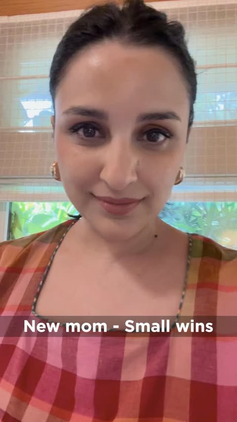 Instagram post by @parineetichopra for OZiva. Caption reads: New mom, small (huge) wins! 😅 #collab.