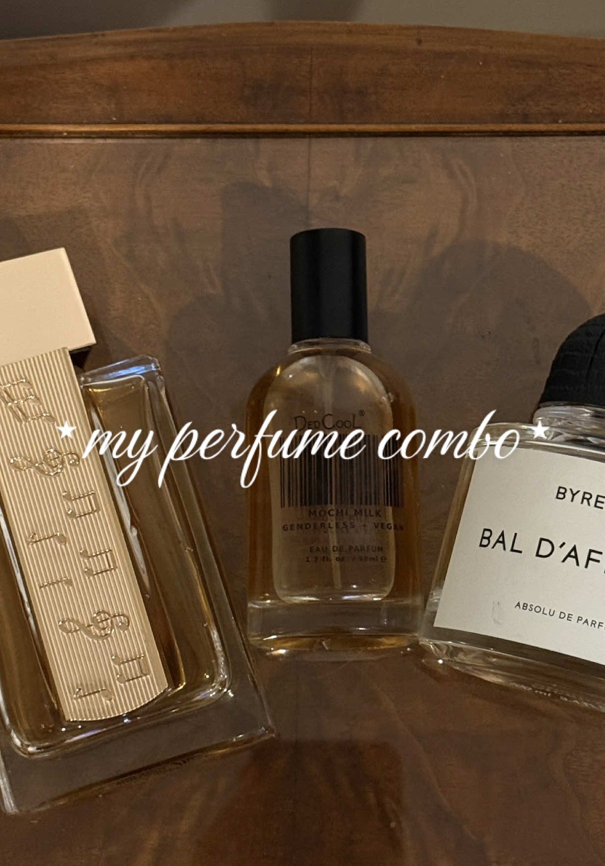 TikTok post by @adeliaclark for dedcool. Caption reads: [...] rainy day scent combo🍦☁️✨  @BYREDO @dedcool....