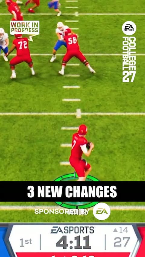 Instagram post by @sprucegoosecfb for EA SPORTS College Football. Caption reads: 3 New Gameplay Changes! #ad Get 3 days early....