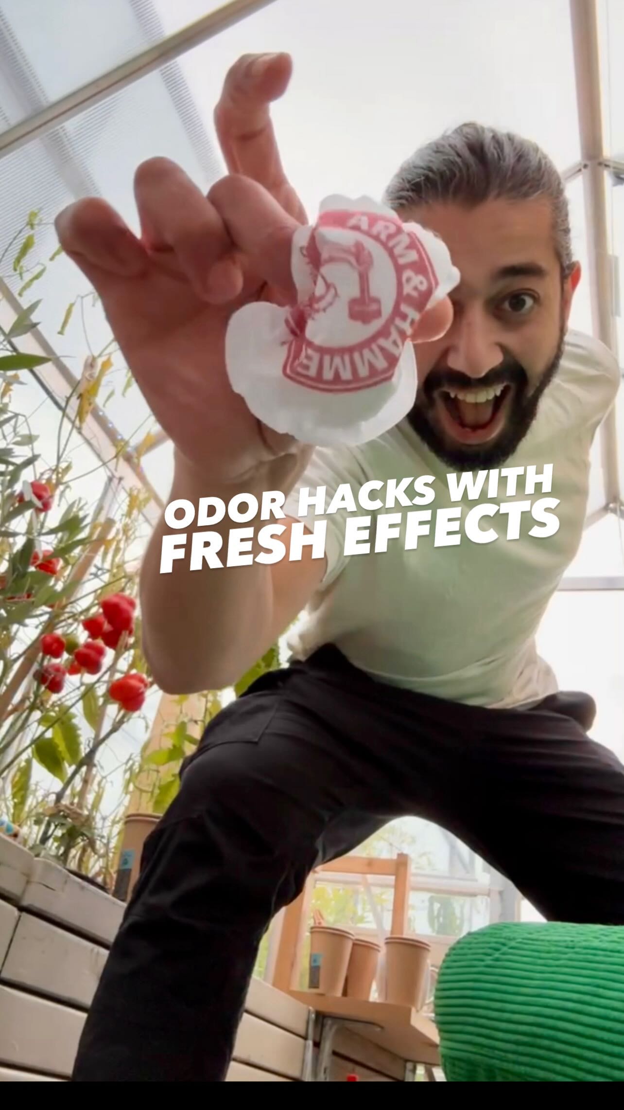 Instagram post by @creative_explained for ARM and HAMMER. Caption reads: Baking Soda + Fresh Effects Hacks! @armandhammer....