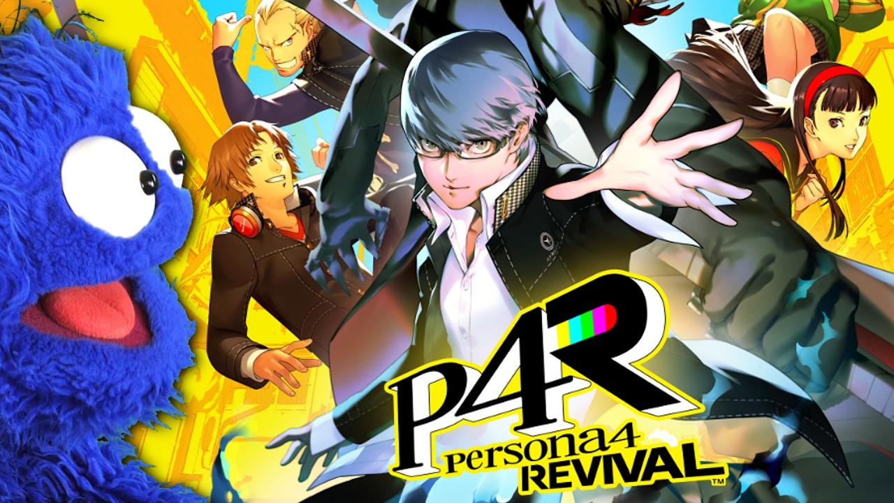 YouTube post by @ArloStuff for Shop Titans. Caption reads: Persona 4 Revival Is Lookin' REEEEAL Good.