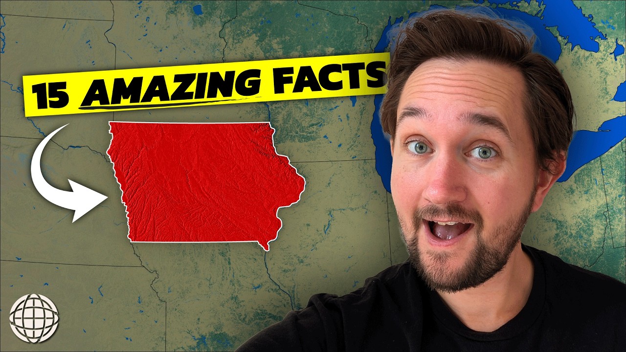 YouTube post by @GeographyByGeoff for Storyblocks. Caption reads: 15 Reasons Why Iowa Matters More Than You Realize.