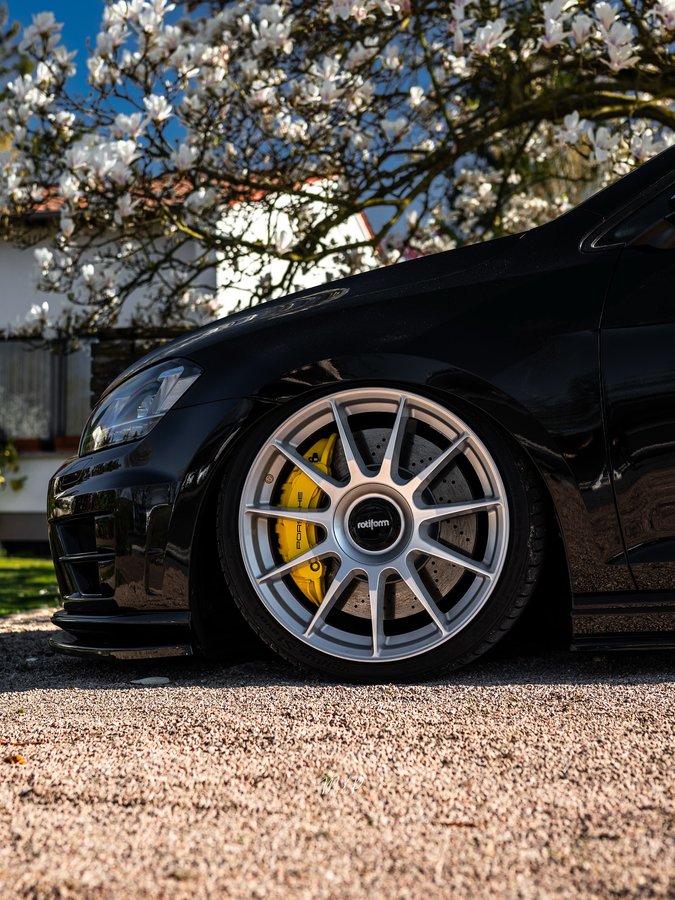 Instagram post by @rene__mk7r for VWB. Caption reads: • B I G B R A K E S 💛• What do you say to the....