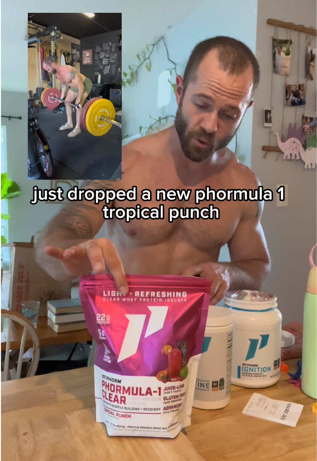TikTok post by @benbarkerfitness for 1st Phorm. Caption reads: [...] protein get boring. The @1st Phorm phormula....