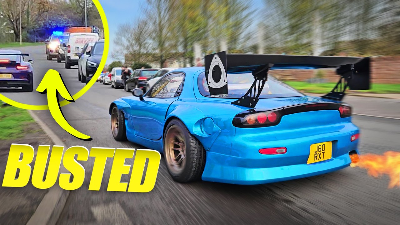 YouTube post by @AdamC3046 for Flickr. Caption reads: Hidden Police TRAP Catches LOUD Cars Leaving a Car....