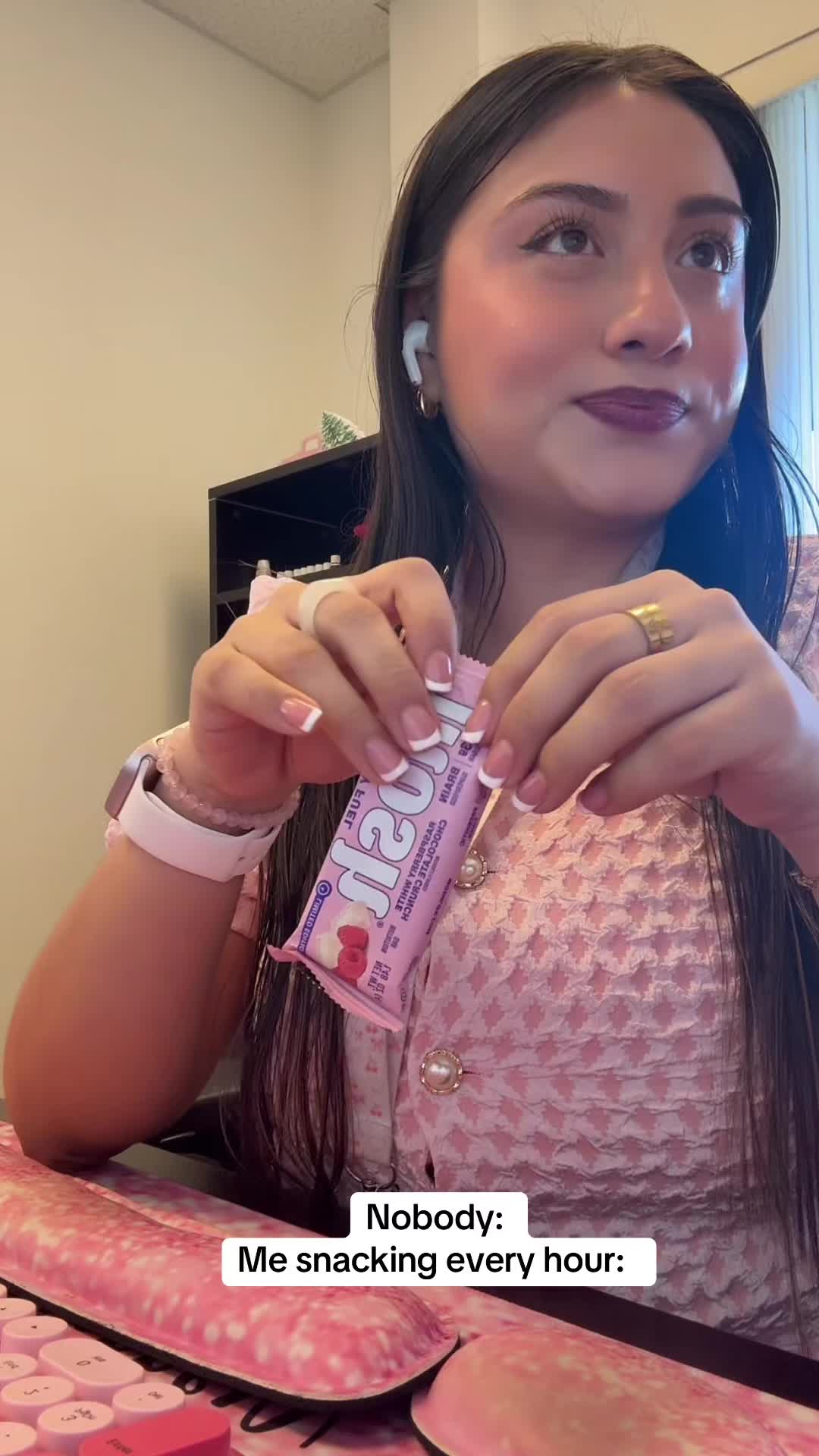 TikTok post by @arelybabyy for MOSH. Caption reads: These @Mosh bars are so yummy 😫✨ #office #mosh....