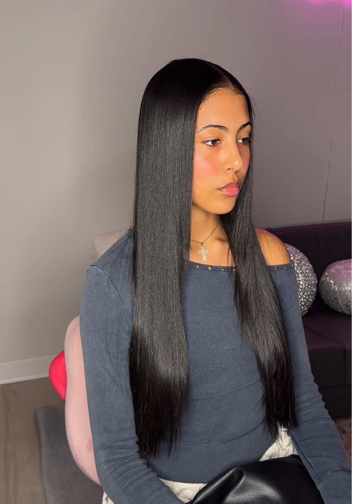 TikTok post by @slayedbyvette for Revlon Hair Tools. Caption reads: You gotta love silk press season 😍🎀🍂✨ watch me....