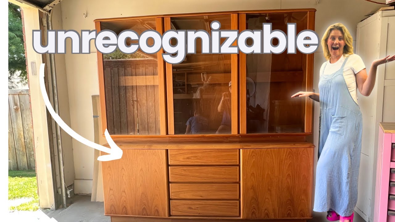 YouTube post by @LemonstoLemonadeHome for SurfPrep sanding. Caption reads: Thrift Store Hutch Makeover: DIY Furniture Flip....