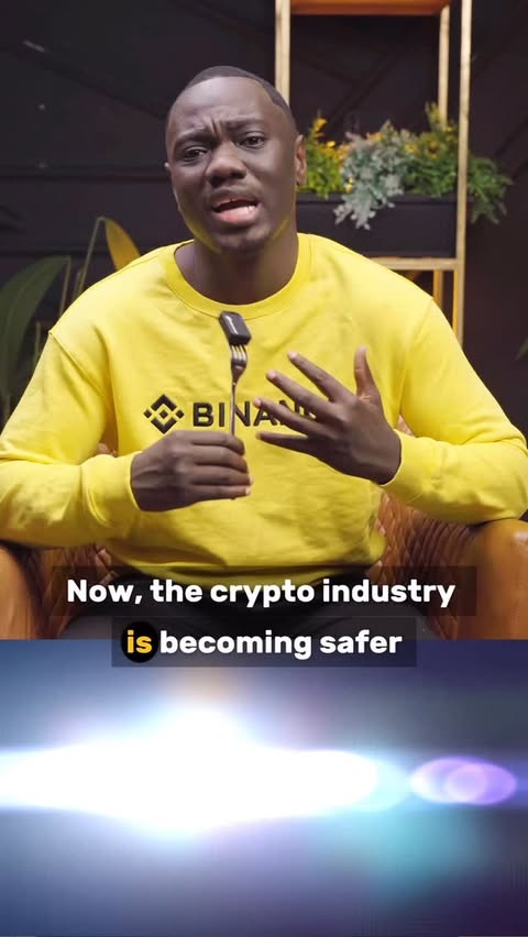 Instagram post by @eddiebutita for Binance. Caption reads: Crypto just got safer. Binance keeps illicit....