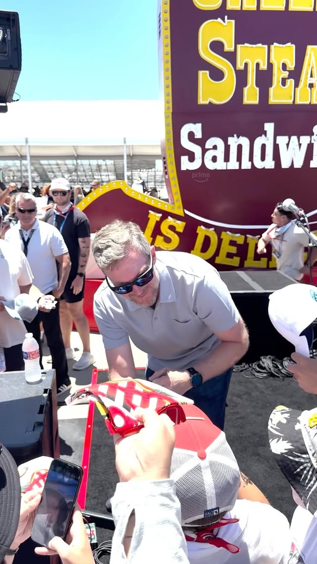 Instagram post by @dalejr for Arby's. Caption reads: Dale Jr. making fans' day at the Arby's activation....