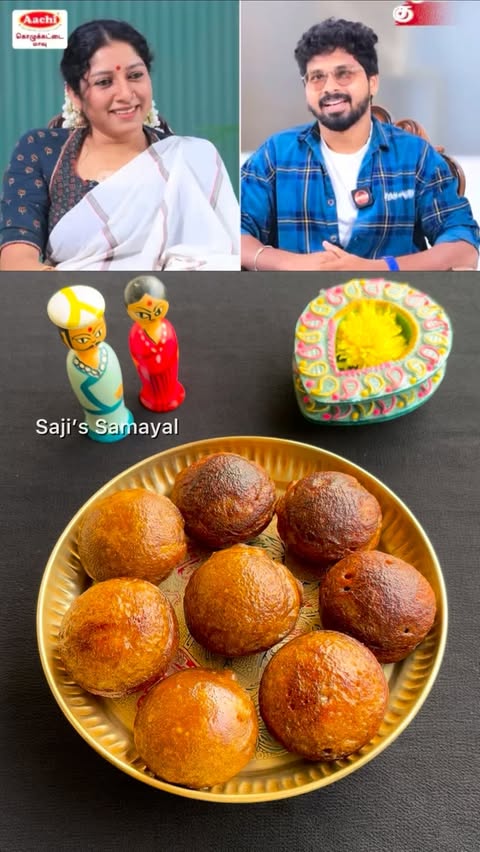 Instagram post by @sajis_samayal for Akshayakalpa Organic. Caption reads: Unni appam🧆 Ingredients👇🏻
✨Raw rice-1cup (wash....