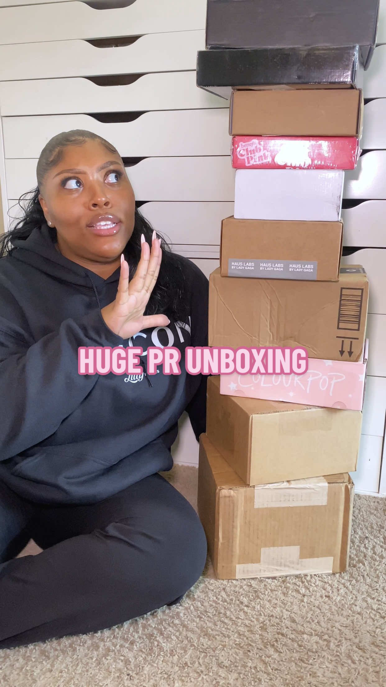 TikTok post by @serenttaaa for LAWLESS Beauty. Caption reads: did y’all miss my PR hauls 🤭📦💕 HUGE thank you....
