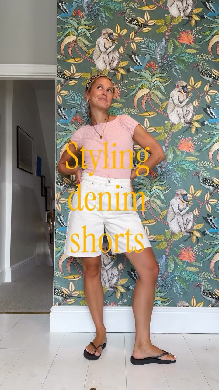 Instagram post by @goodmannersstyle for Monki. Caption reads: Styling 3 pairs of my fave denim shorts....