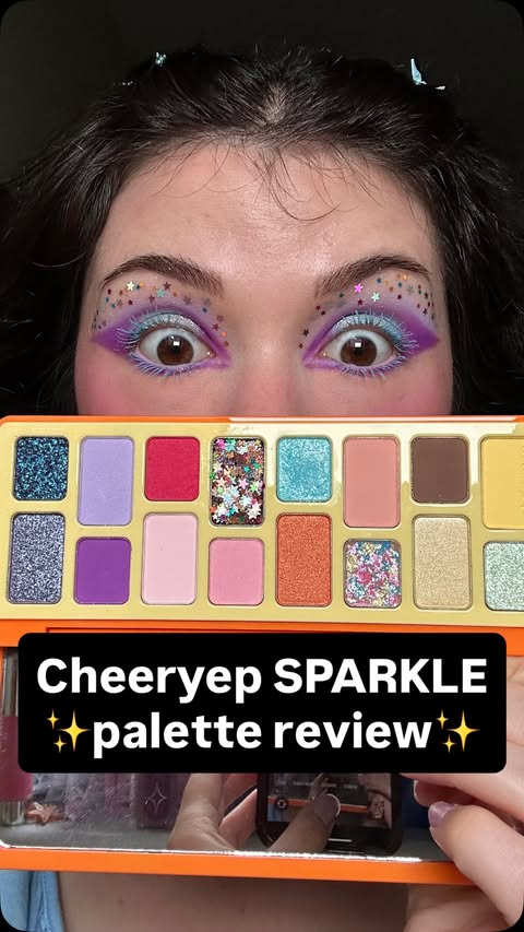 Instagram post by an influencer for CHEERYEP (Qianyan). Caption reads: @cheeryep_makeup Sparkle palette review!✨ GLAMGIO....