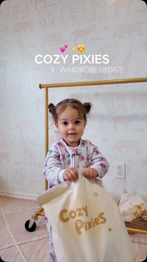 Instagram post by @_jessyclark for Cozy Pixies. Caption reads: [...] one’s wardrobe! 👶👗 Shop now at....