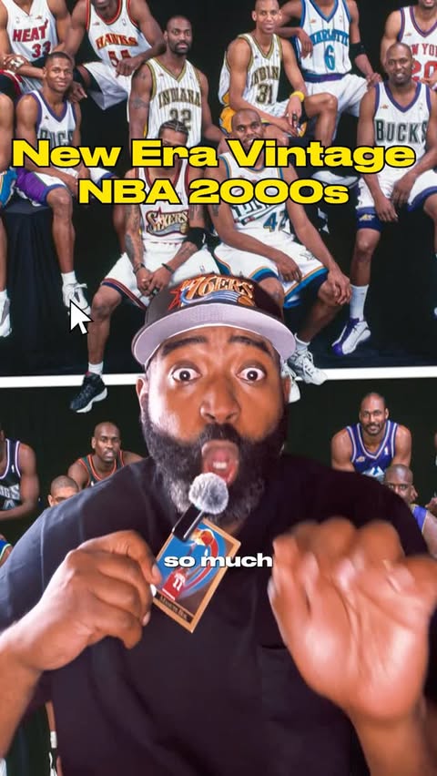 Instagram post by @gamedaygrails for New Era Cap. Caption reads: [...] It’s all there. #nba #y2k #sportswear....