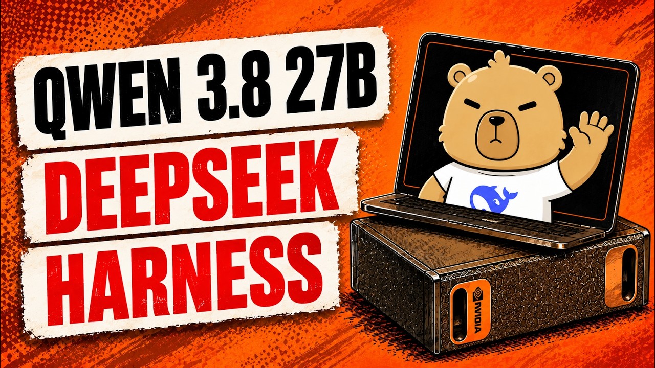 YouTube post by @engineerprompt for NVIDIA GeForce Russia. Caption reads: Qwen 3.8-27B in Deepseek Harness: This Is the....