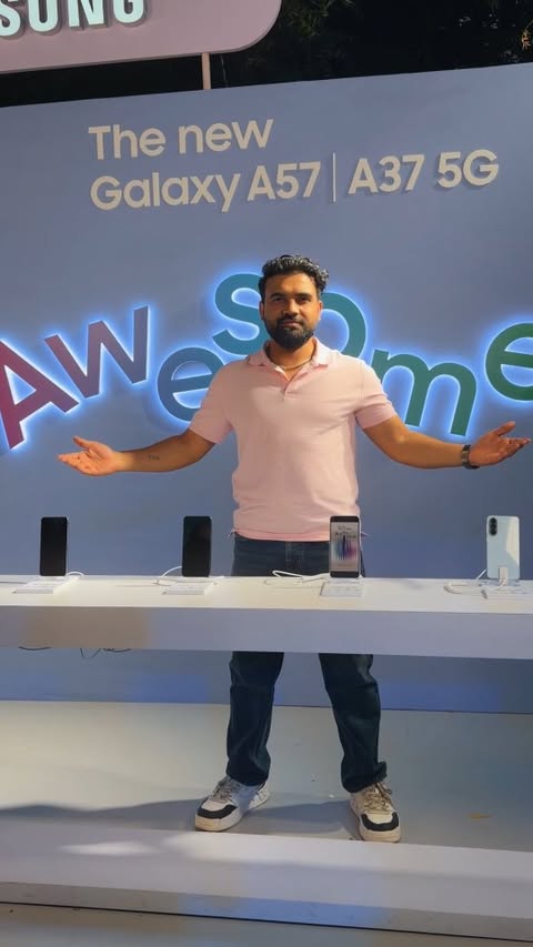 Instagram post by an influencer for Samsung India. Caption reads: #ad Samsung Galaxy A57 5G 🔥 Flagship vibes…....