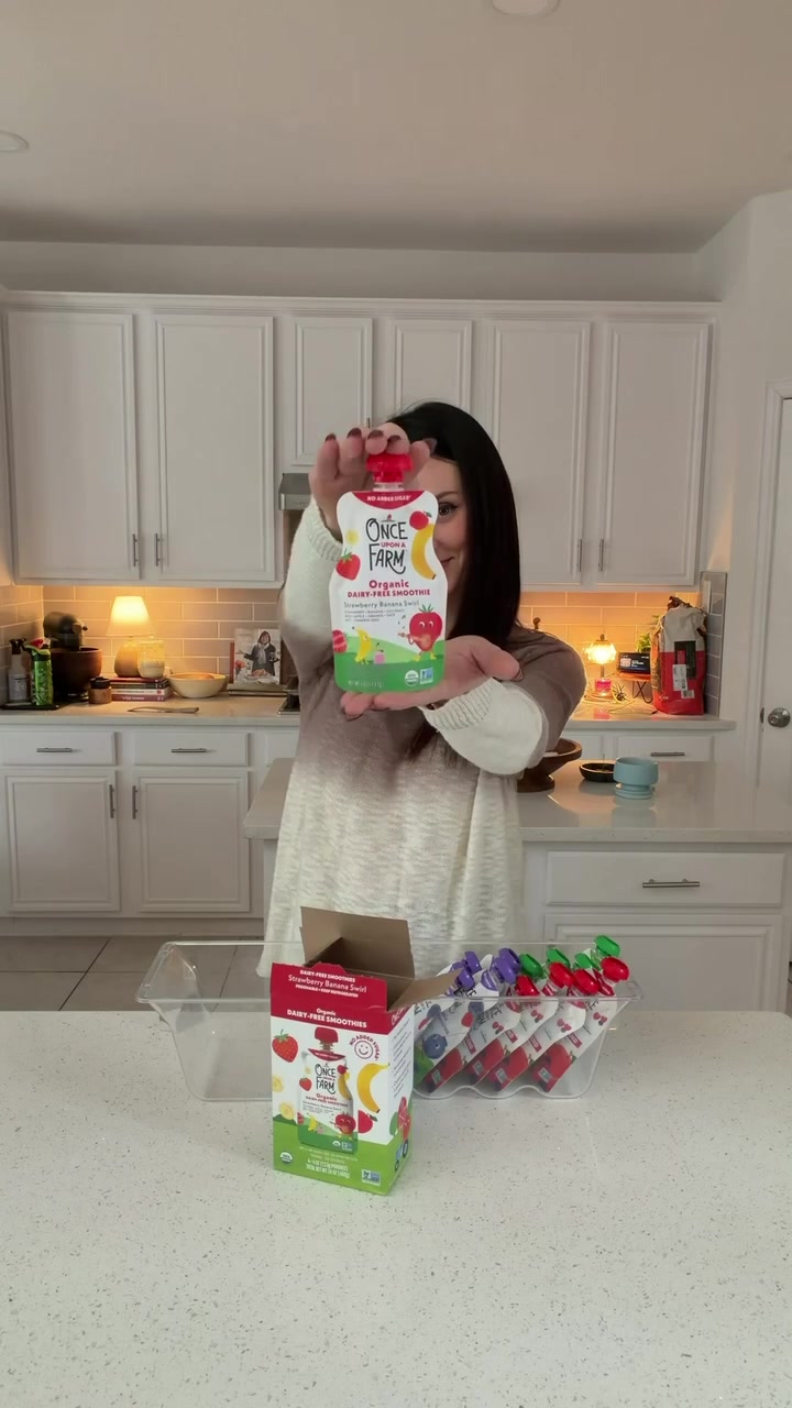 TikTok post by @positively_paige for Once Upon a Farm. Caption reads: New year - same @Once Upon a Farm favs !! 🍎....