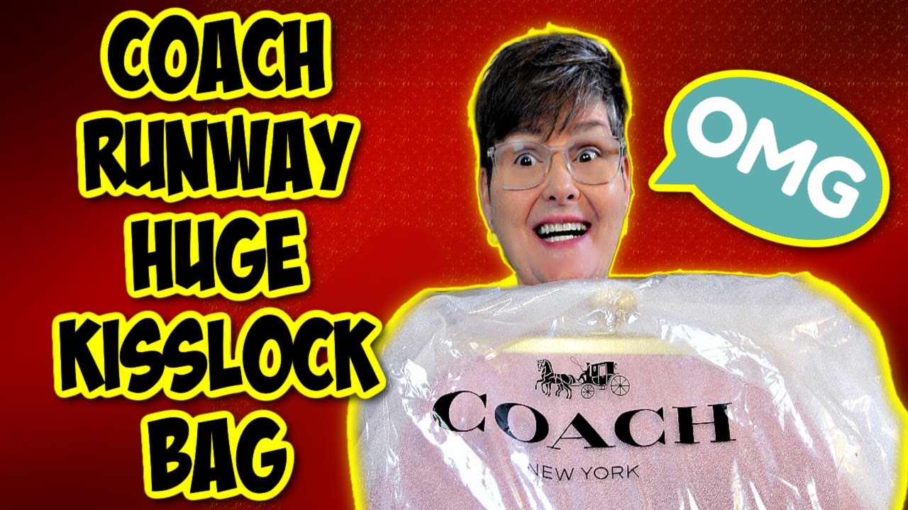 YouTube post by @WinnieBeeLV for biglots. Caption reads: COACH Giant KiSSLOCK BAG! Let's Unbox.