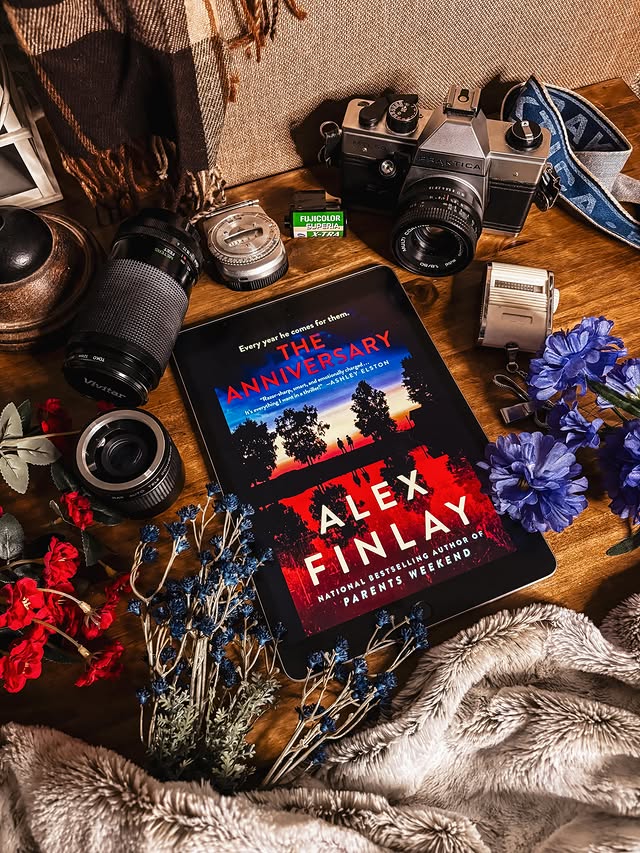 Instagram post by @sarahwarrengillreads for NetGalley. Caption reads: The Anniversary by Alex Finlay is exactly the kind....