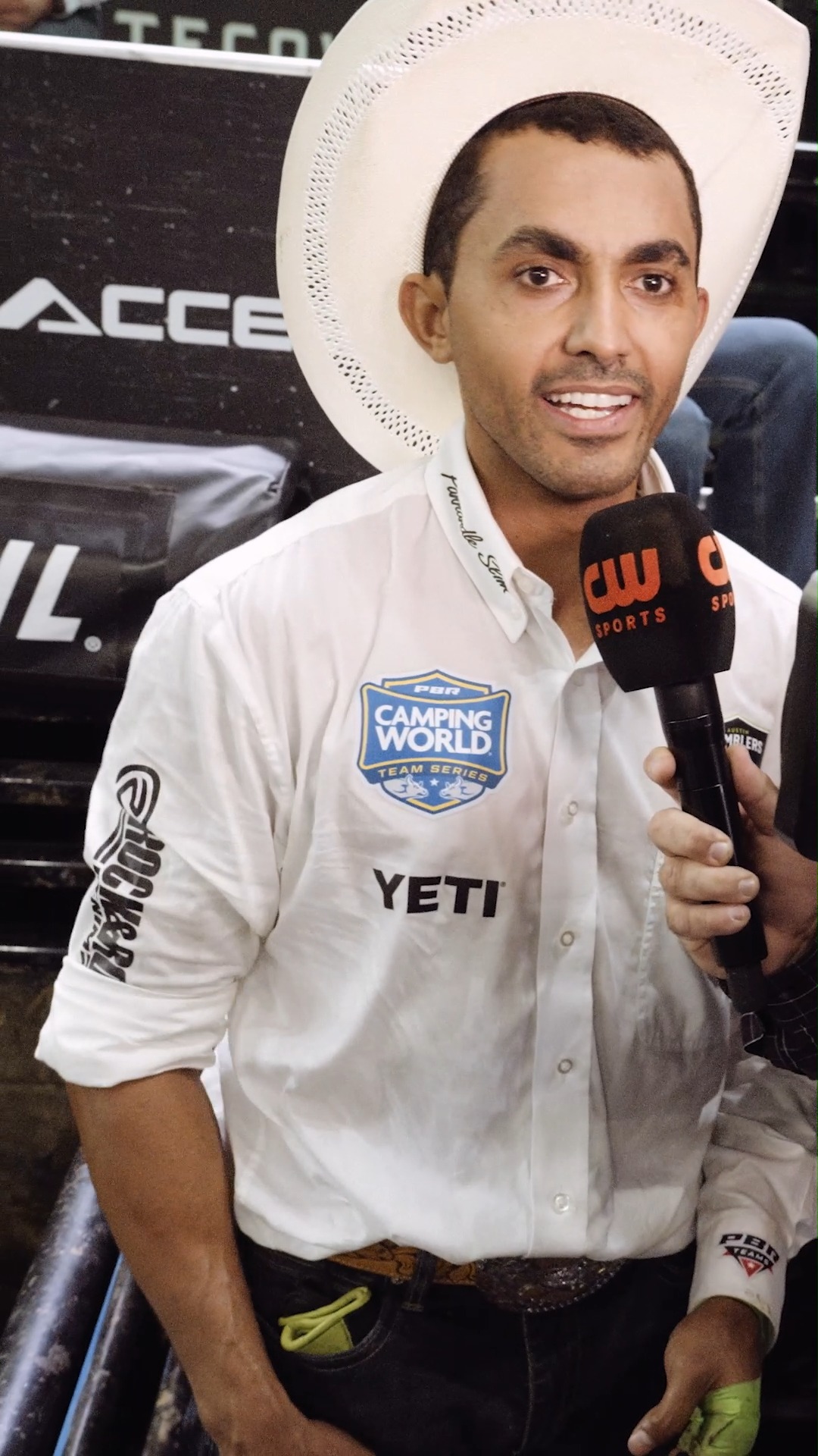 Instagram post by @austin_gamblers for Tecovas. Caption reads: [...] home! Mic'd Up Moment brought to you by....