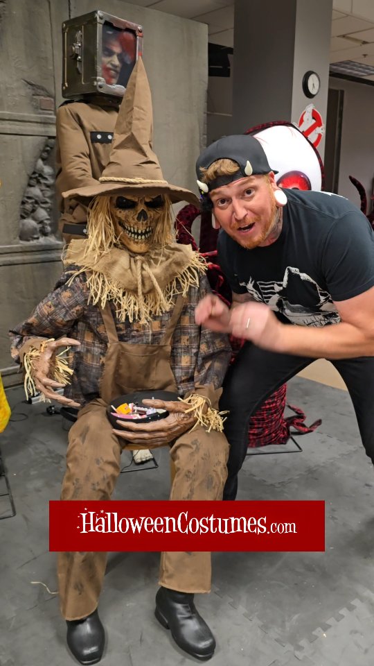 Instagram post by @horrorpropsdave for Halloween Costumes. Caption reads: Its The Sitting Swiping Scarecrow from Halloween....