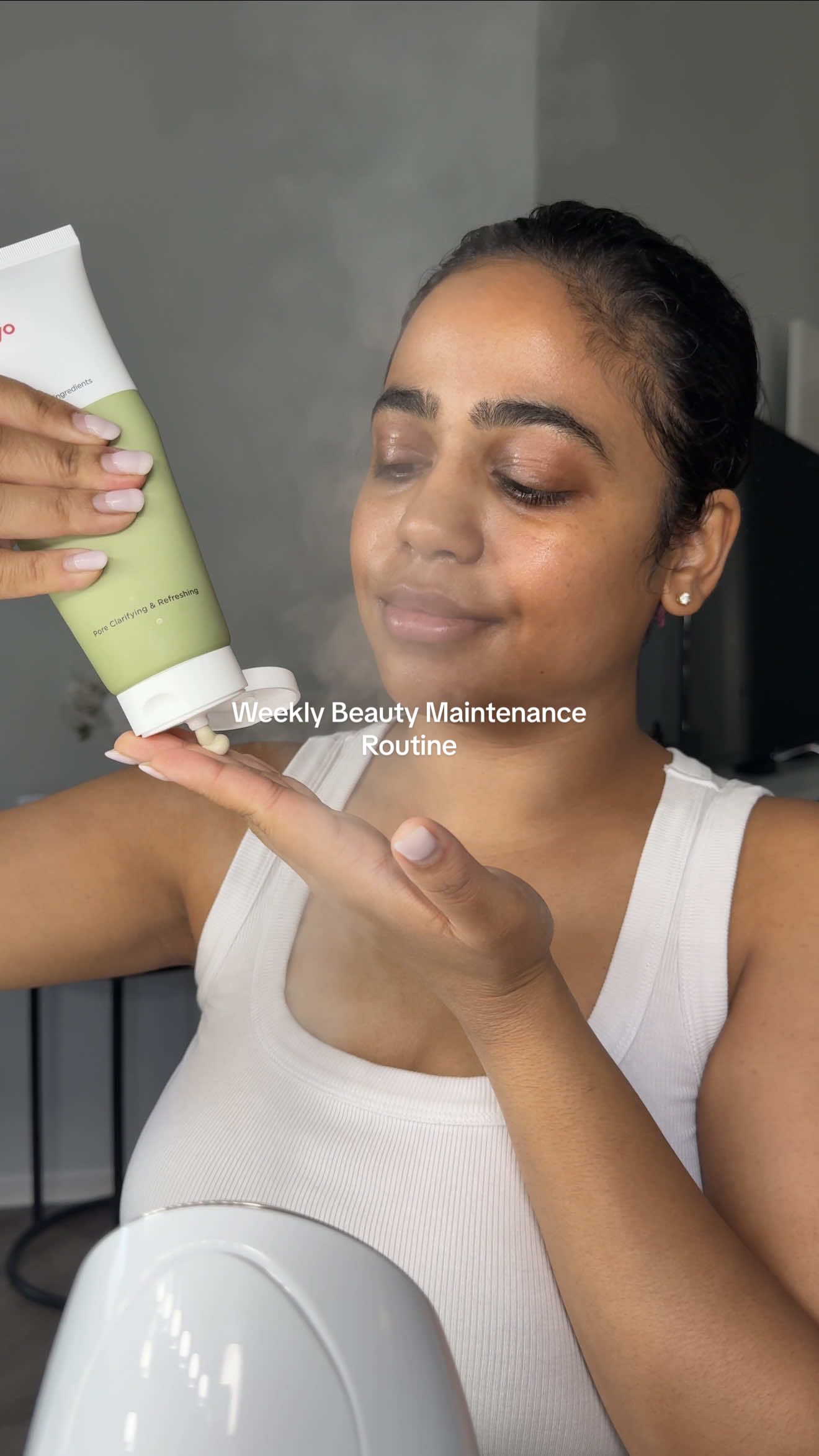 TikTok post by @mayurijaini for Josie Maran. Caption reads: [...] #beautymaintenance #diybeauty....