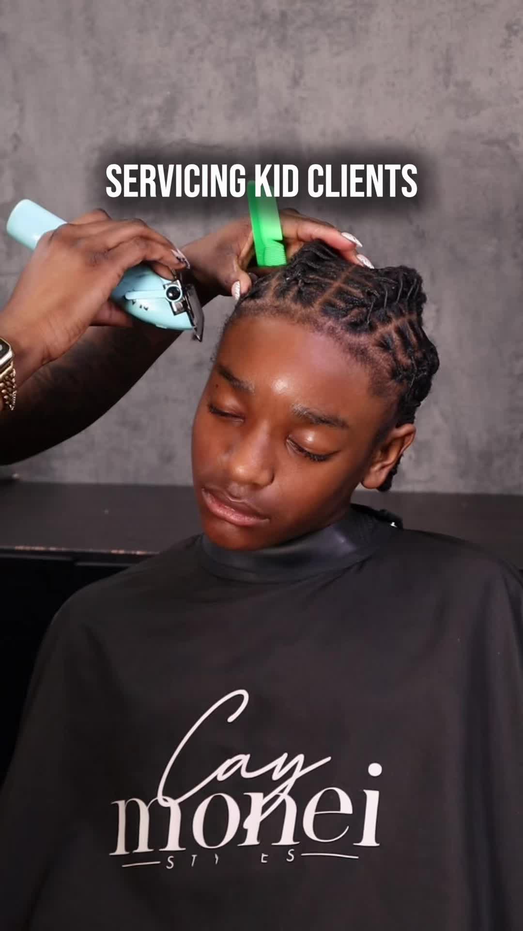 TikTok post by @caymoneistyles for Cécred. Caption reads: I am not a kids loctician . Only service kids 14 &....
