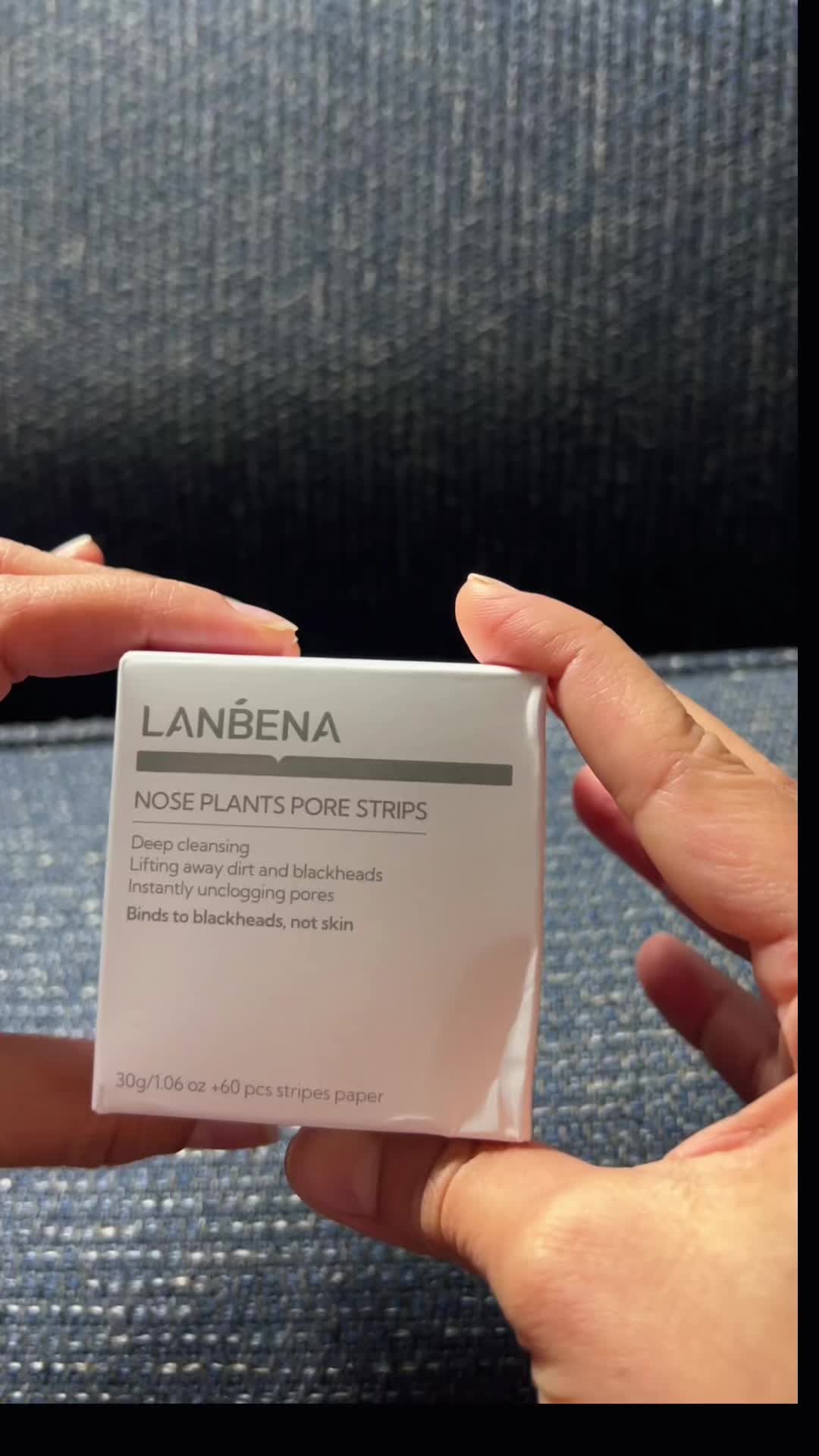 TikTok post by @imbindurii for Lanbena. Caption reads: 10/10 👍 @Lanbena 👏 #blackheadnosestrip [...].