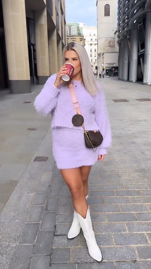 Instagram post by @georgie.diggins for Glamorous. Caption reads: [...] left the house without a coat 😂🥶....
