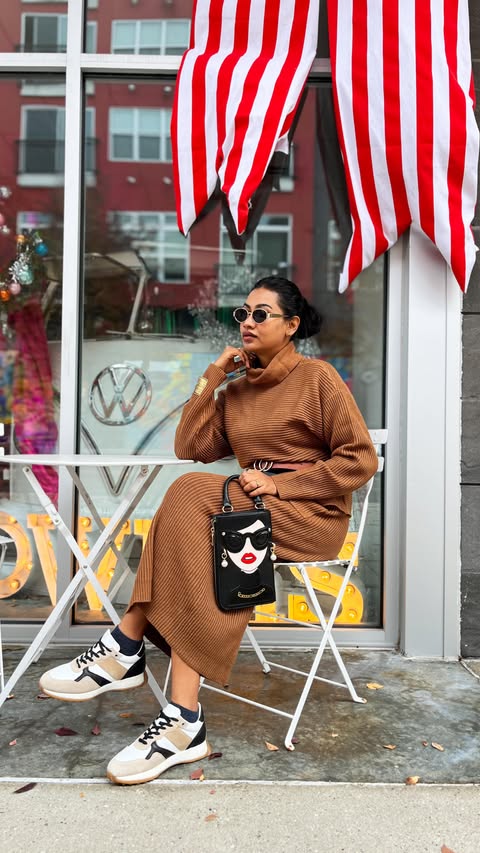 Instagram post by @sincerelysuchi for Naot Shoes North America. Caption reads: Fall stroll powered by Naot comfort 🍂🤎👟....